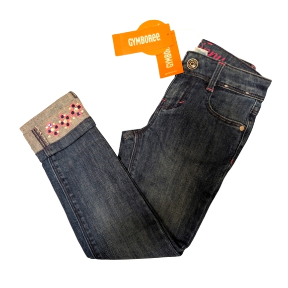 NWT Gymboree Girls Skinny Blue Jeans With Pink Accents Cotton Size 4T - Picture 1 of 7